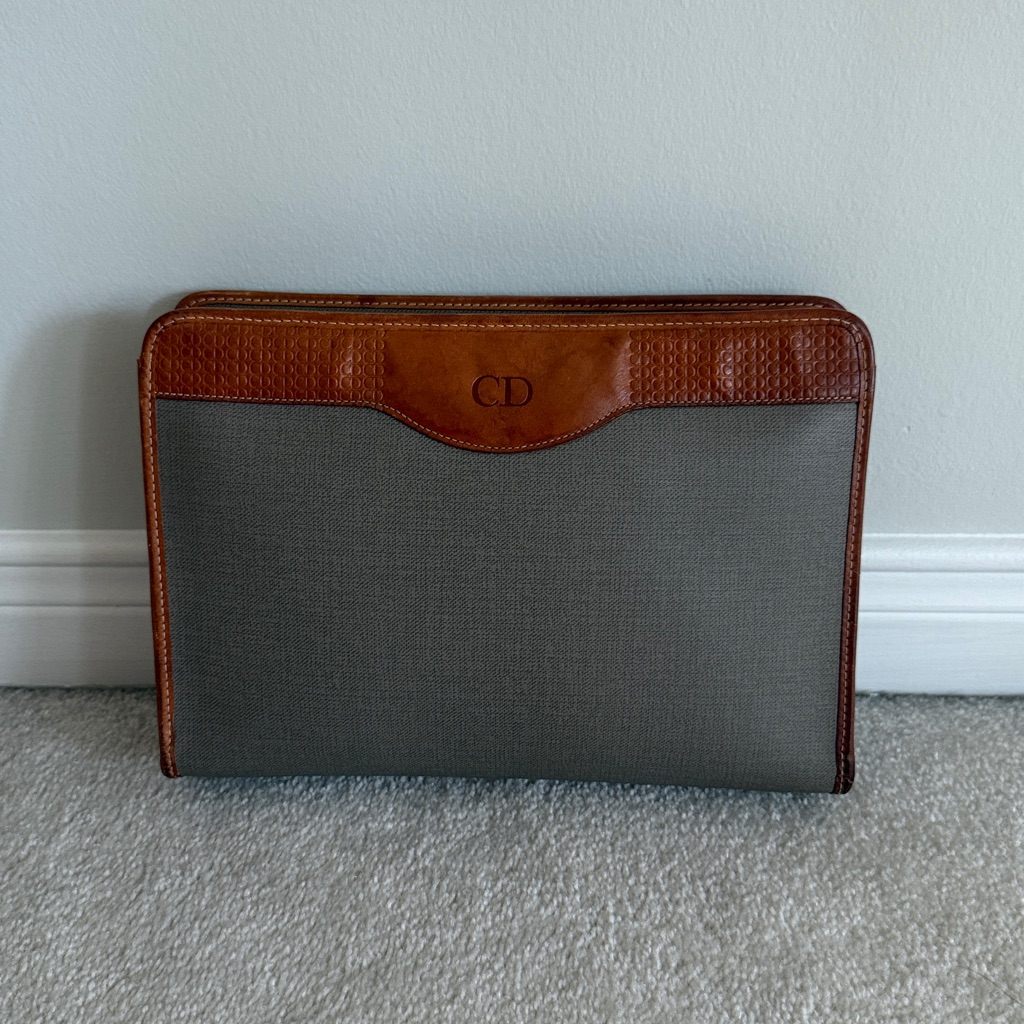 Vintage Dior Zip Toiletry In Khaki Taupe Clutch